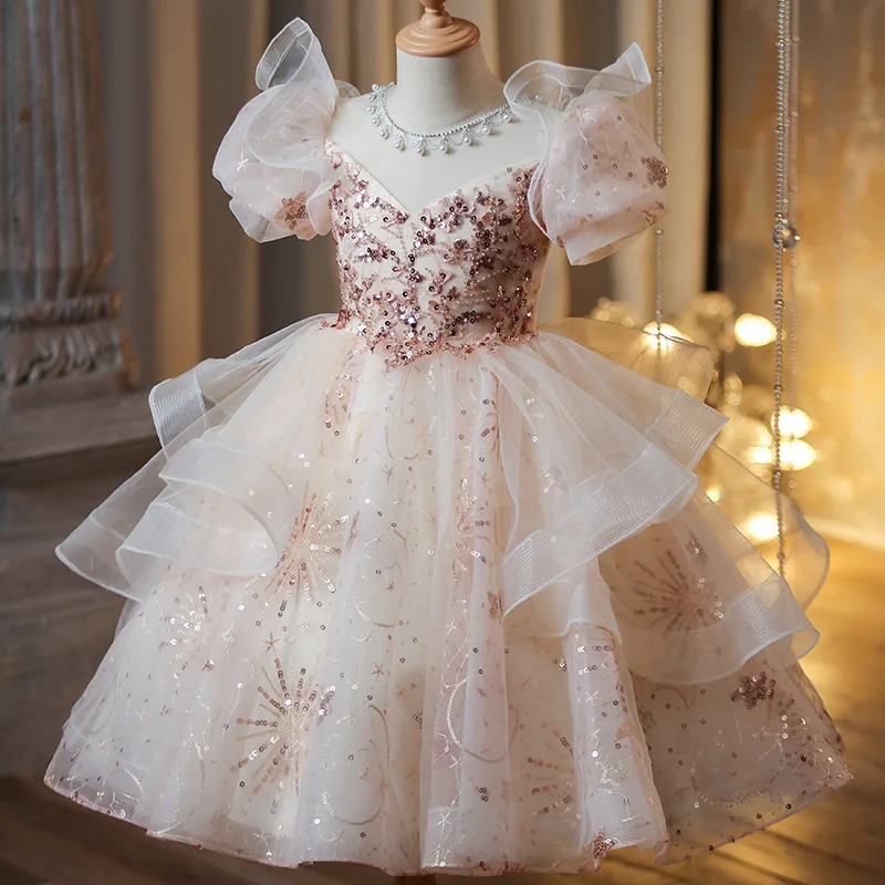

Girls' Formal Little Princess Dress High-End Flower Girl Wedding Children's Fashion Show Host Piano Performance
