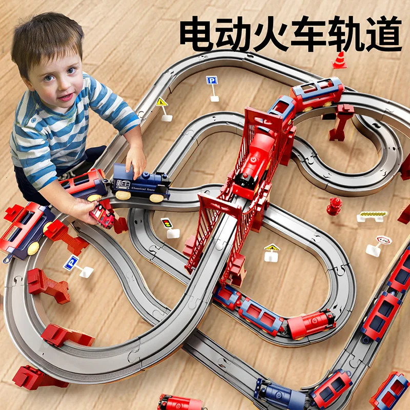 Hot Selling Electric Assembling Rail Train Boy Educational Simulation Model Set Christmas Birthday Gift Train Track Toys