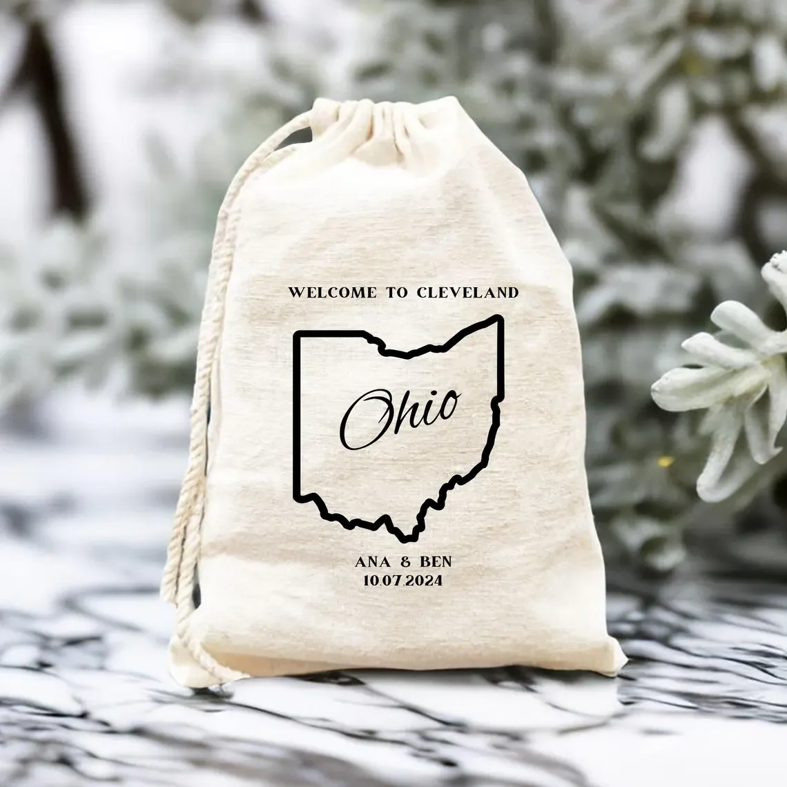 Personalized Welcome To Cleveland Bag, Ohio Destination Wedding Favors, Ohio Country Outline Map Bag, Beach Wedding Party Favor