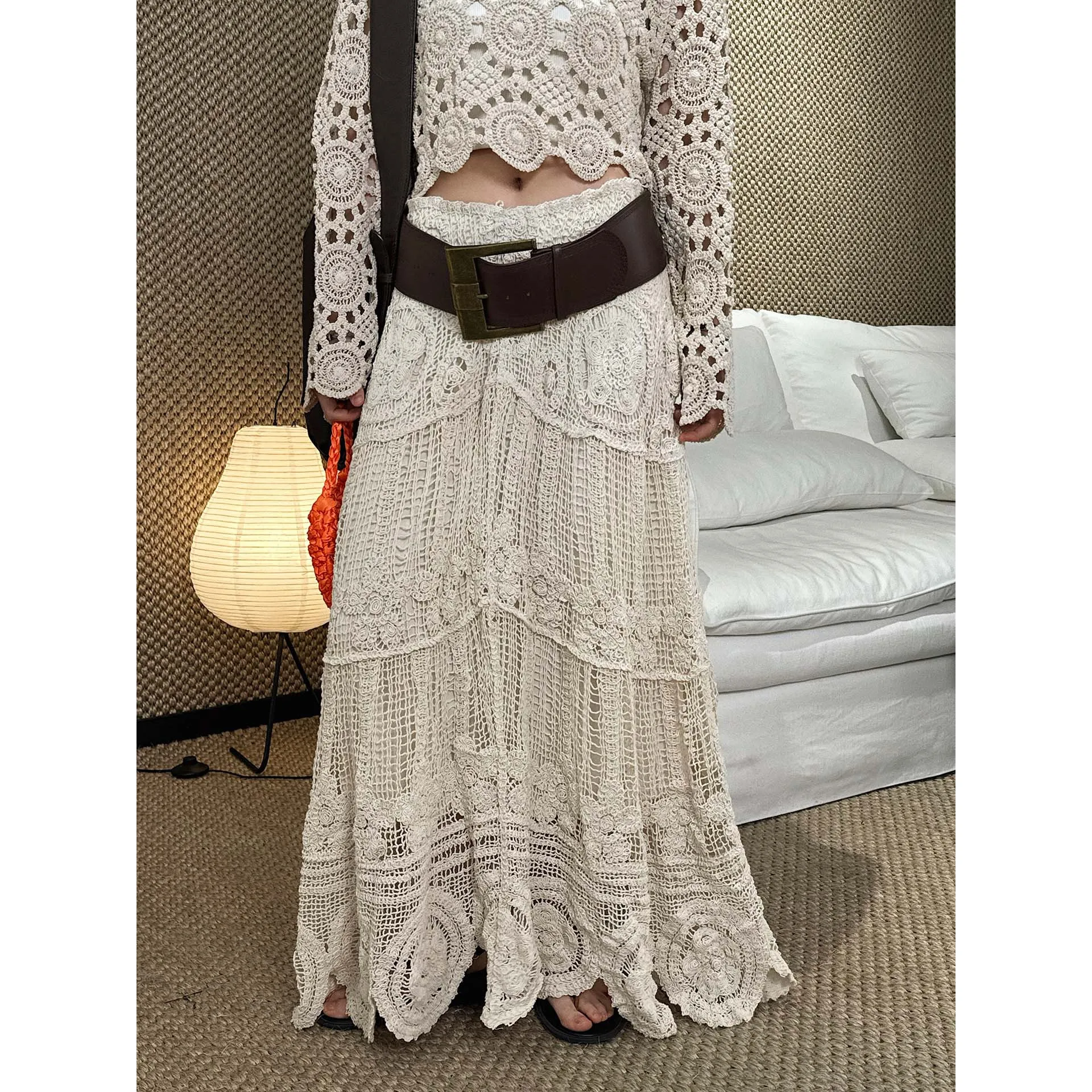 

Spring Bohemian Crochet Hollow Knitted A-line Handmade Long Skirt For Women