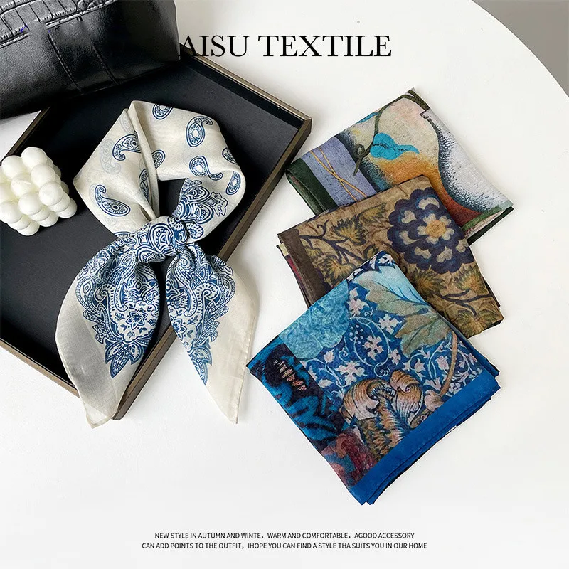 

Cashew Retro Print 70*70cm Silk Square Scarf Women Neck Tie Soft Satin Neckerchief Female Foulard Headband Hijab Decorate Hand