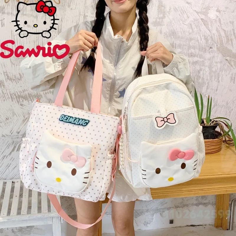 HelloKitty New Women's Backpack Fashion High Quality 2-piece Set Storage Bag Cartoon Versatile Multi Functional Student Backpack