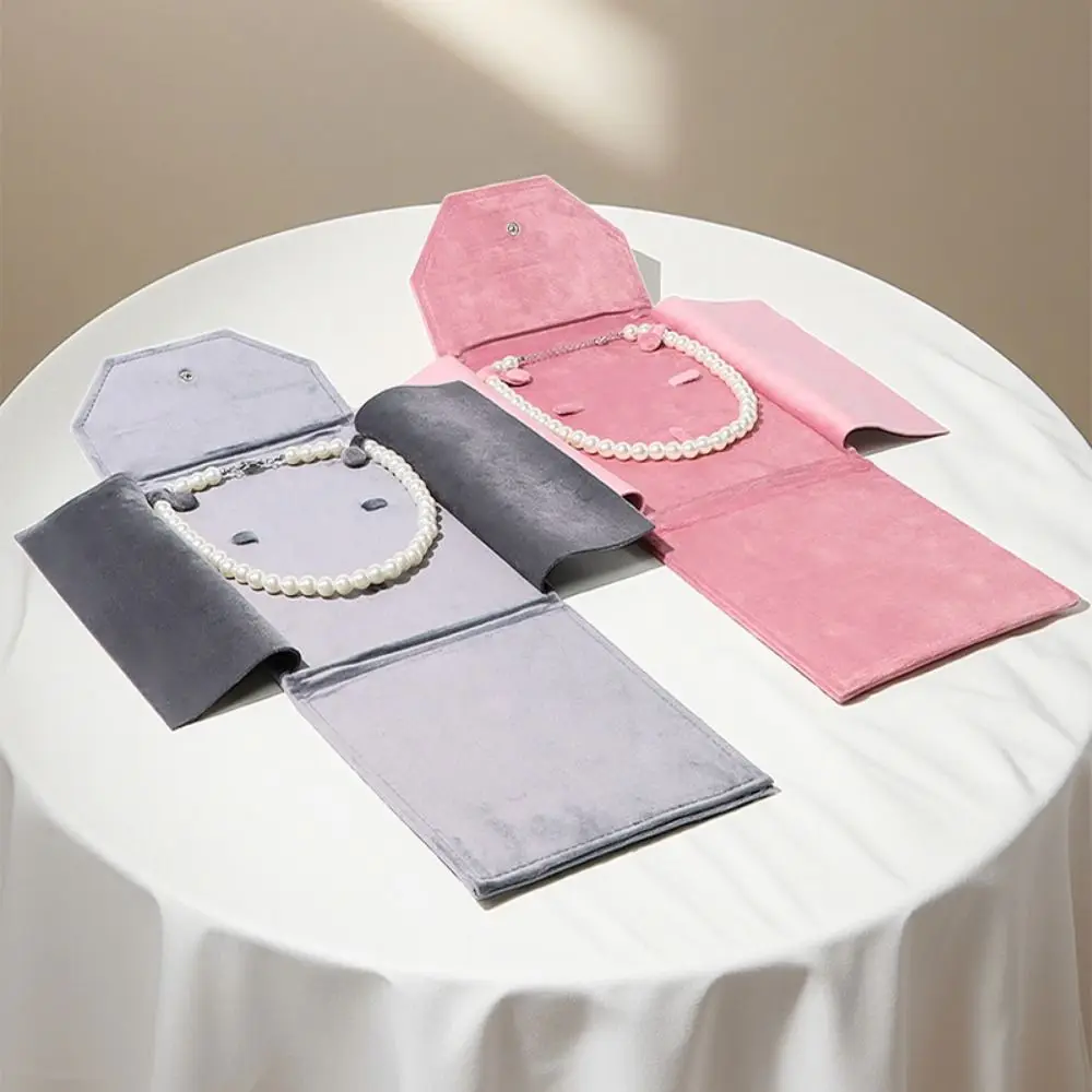 Velvet Material Velvet Jewelry Pouch Snap Button Closure Soft Lining Necklace Organizer Bag Foldable Design Jewelry Storage Bag