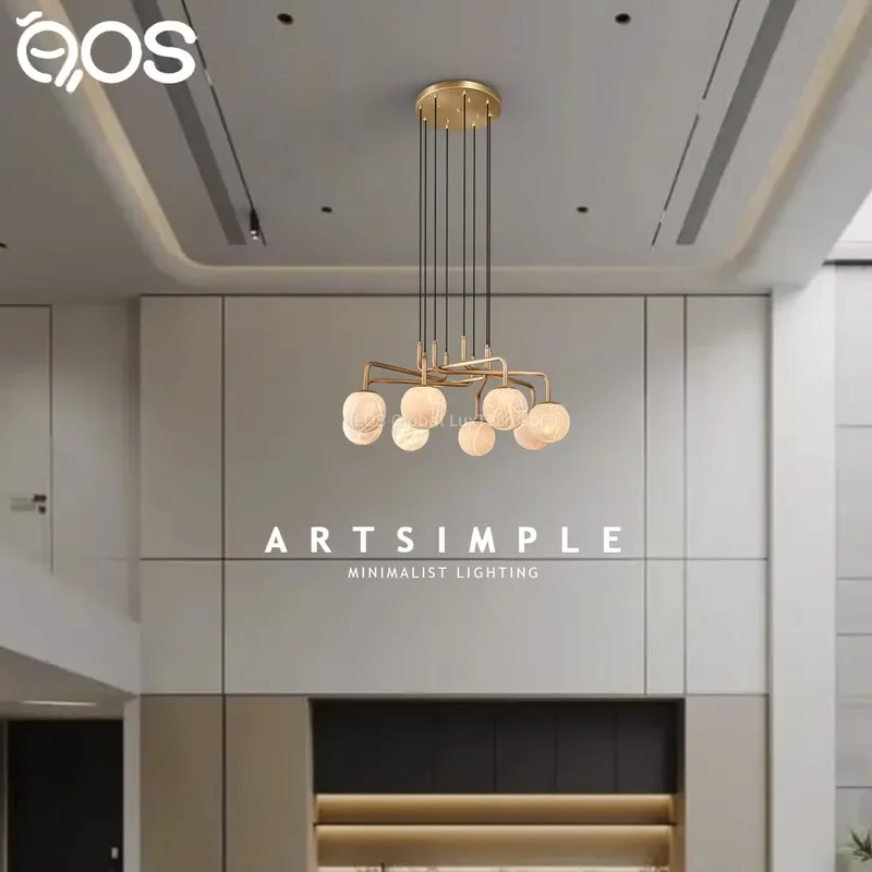 Modern Luxury Natural Alabaster Chandelier Spanish Marble Pendant Light for Dining Room Living Room Villa Lobby Decoration
