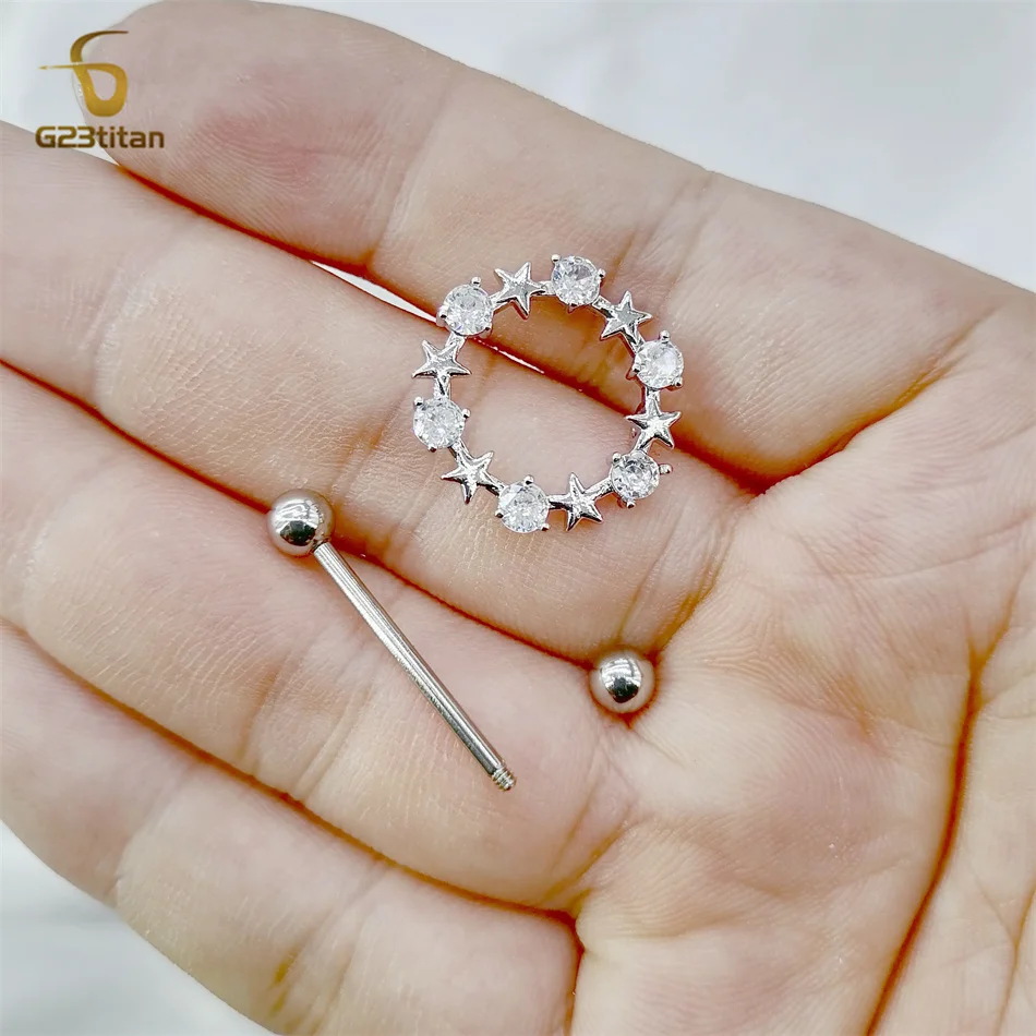 2pcs 14G Titanium Barbell Nipple Ring Copper Hoop Get Zircon Circle Hypoallergenic Piercing Women Body Jewelry Sexy Accessories