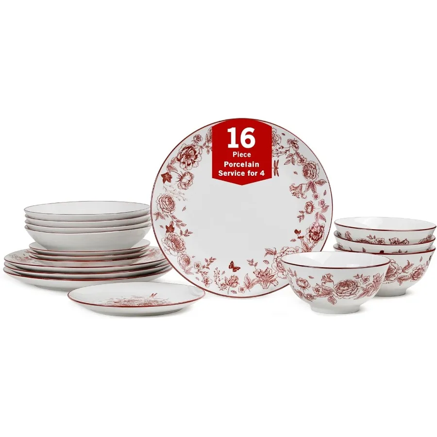 

Esme Набор столовой посуды из 16 предметов. Набор фарфоровых тарелок и мисок. Набор посуды для 4 мисок для хлопьев и макарон. Можно мыть в микроволновой печи и в посудомоечной машине.
