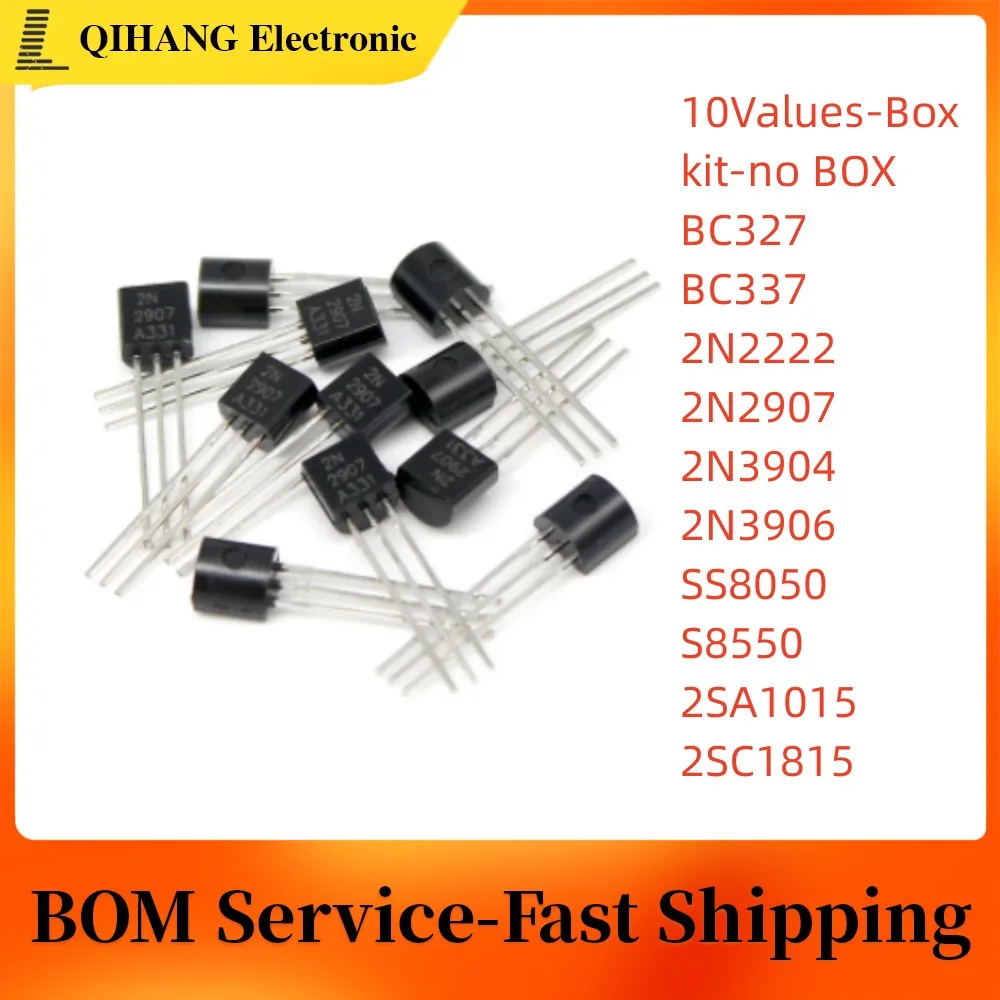 200PCS  BC327 BC337 2N2222 2N2907 2N3904 2N3906 S8050 S8550 A1015 C1815 PNP/NPN 10 Values TO-92 Transistors Set