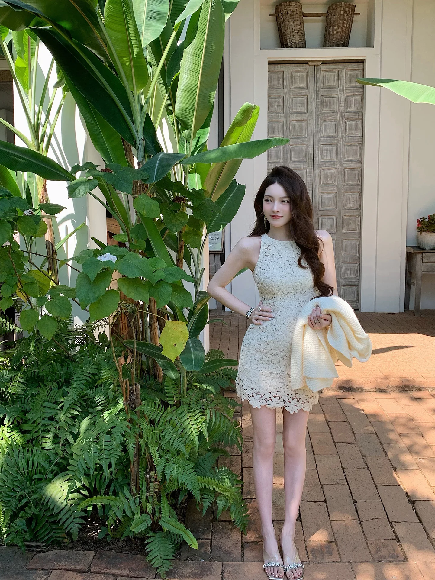 

Only Nini Born to Be Together Gentle Temperament Lace Hollow out Sleeveless Short Dress Women's French Style round Neckline B...