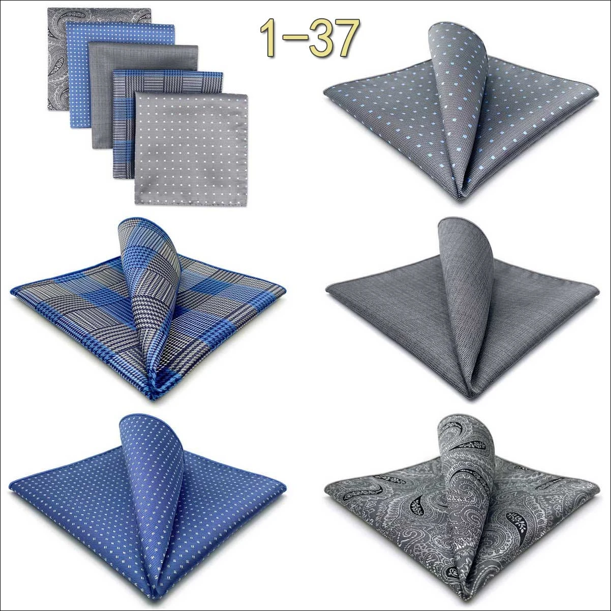 5 PCS Luxury Mens Pocket Square Set Handkerchief Assorted Paisley Floral Print Striped Hanky Suit Gentlemen Wedding Gift Vintage