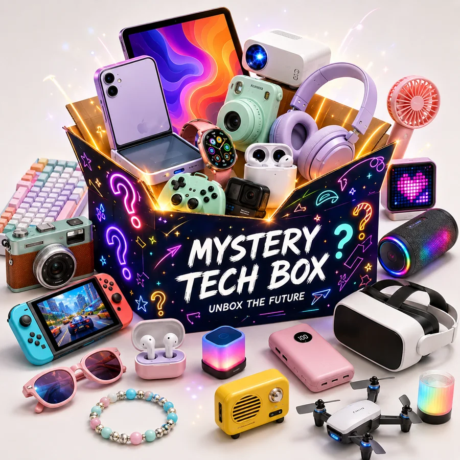 

Electronics Surprise Mystery Box Random Blind Box Lucky Gift Bundle with Smart Devices, Earbuds,Watch,Mouse and Hidden Big Prize