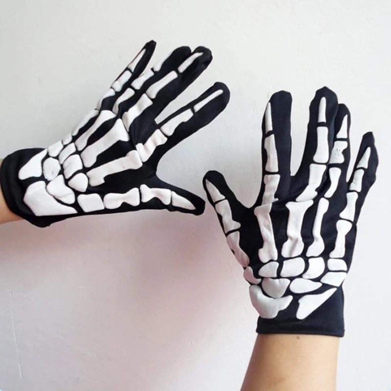 2023 New Unisex Adult Halloween Party Skeleton Skull Full Finger Short Gloves Women Cosplay Goth Punk Mittens Accessories