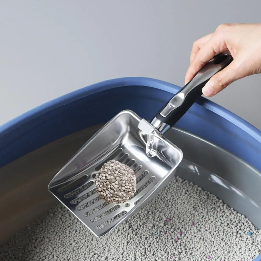 Stainless Steel Cat Litter Scoop with Deep Shovel Long Handle Slotted Litter Scooper Heavy Duty Non-stick Poop Sifting Shovel Si
