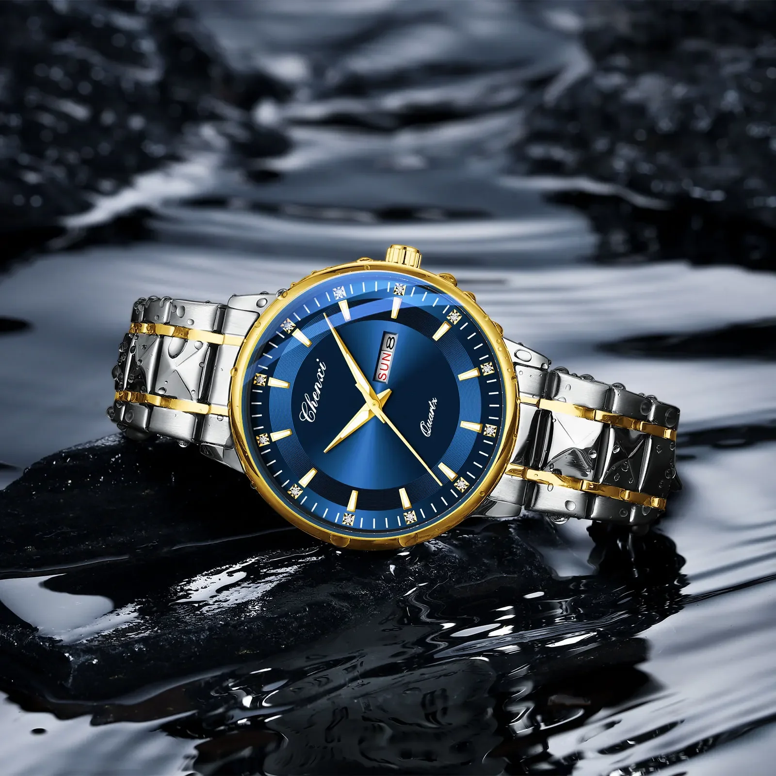 ساعة CHENXI 601 الرياضية للرجال - ساعة يد كوارتز مقاومة للماء بتقويم يوم الأسبوع بسيط من الفولاذ المقاوم للصدأ #5