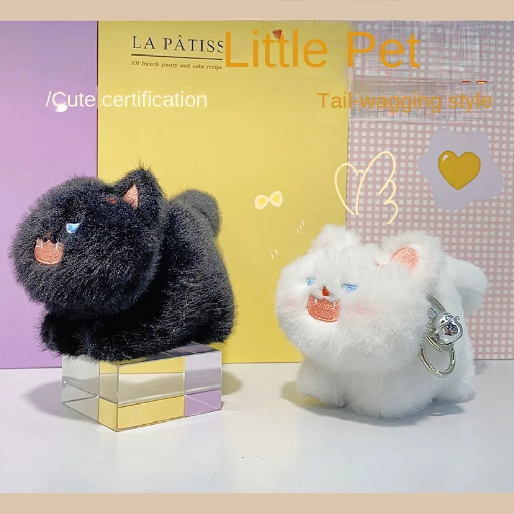 Wagging The Tail Cat Plush Keychain Stuffed Decoration Cat Plush Doll Keyring Pompom Ball Soft Cat Plush Pendant Bag Decor