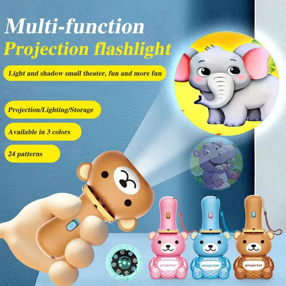 

Kids Projection Flashlight Toy with 24 Patterns Bear Shape Early Educational Interactive Toy Gift Hand Shadow Games Flashlight