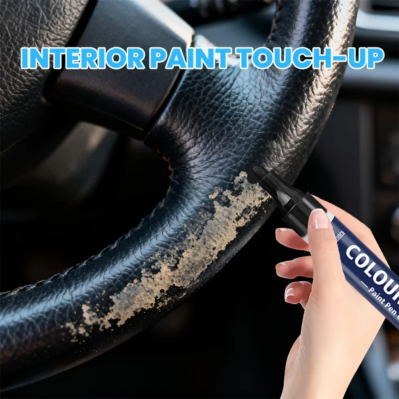Car Button Touch-Up Paint Pen for Interior Black Plastic, Steering Wheel Dashboard Console Scratch Repair, DIY Surface Renewa
