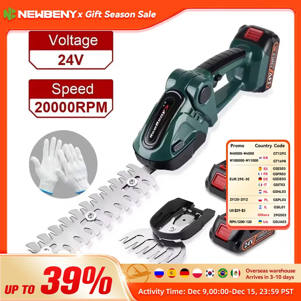 NEWBENY 2 IN 1 Electric Hedge Trimmer Cordless Portable High Power Household Lawn Mower Rechargeable Pruner Weeding Garden Tools