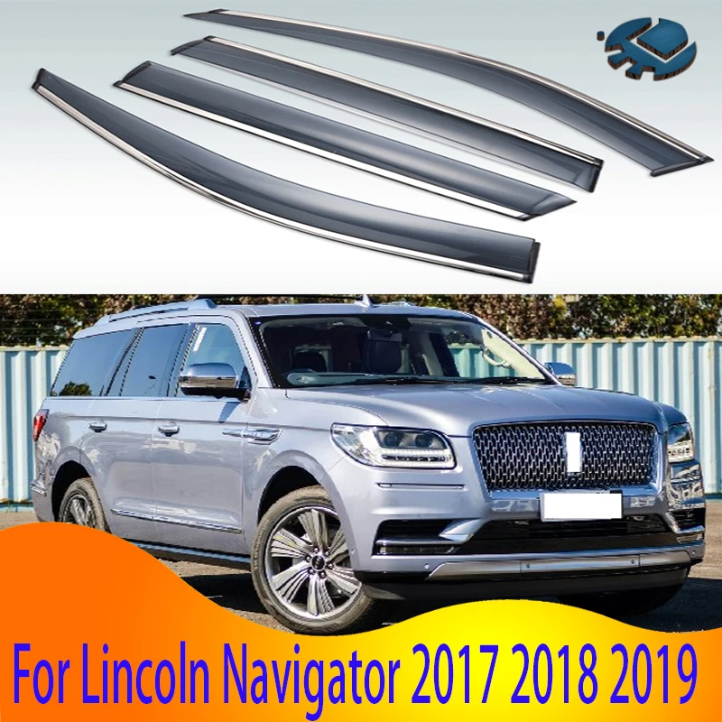 Plastic Exterior Visor Vent Shades Window Sun Rain Guard Deflector 4pcs For Lincoln Navigator Extended version 2017-2022