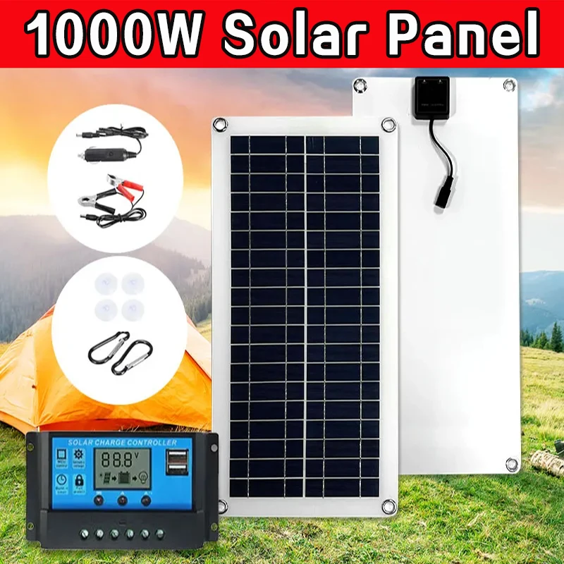 1000W Solar Panel  12V Solar plate High Efficiency Outdoor Battery Supply Flexible Solar Cells For Outdoor RV Camping Charger