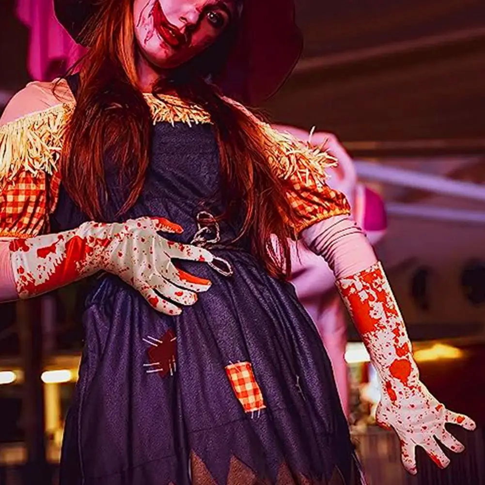 1 Pair Halloween Skeleton Gloves Ghost Hand Print Glow at Night Luminous Full Fingers Cosplay Performance Skull Gloves 축제 장갑