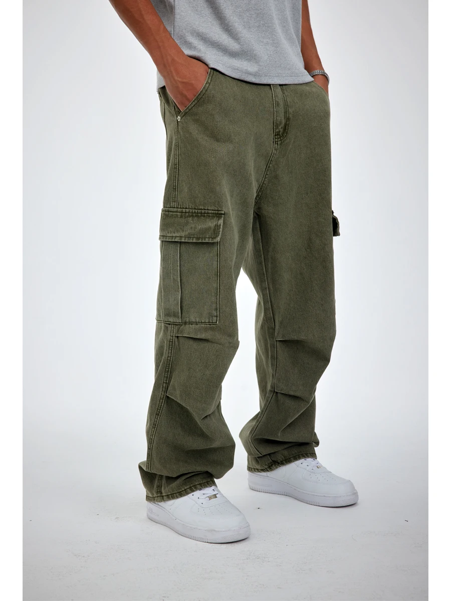 

Мужские джинсы SlowGang в американском ретро-стиле, свободные, широкие, прямые, с множеством карманов, повседневные, свободного кроя