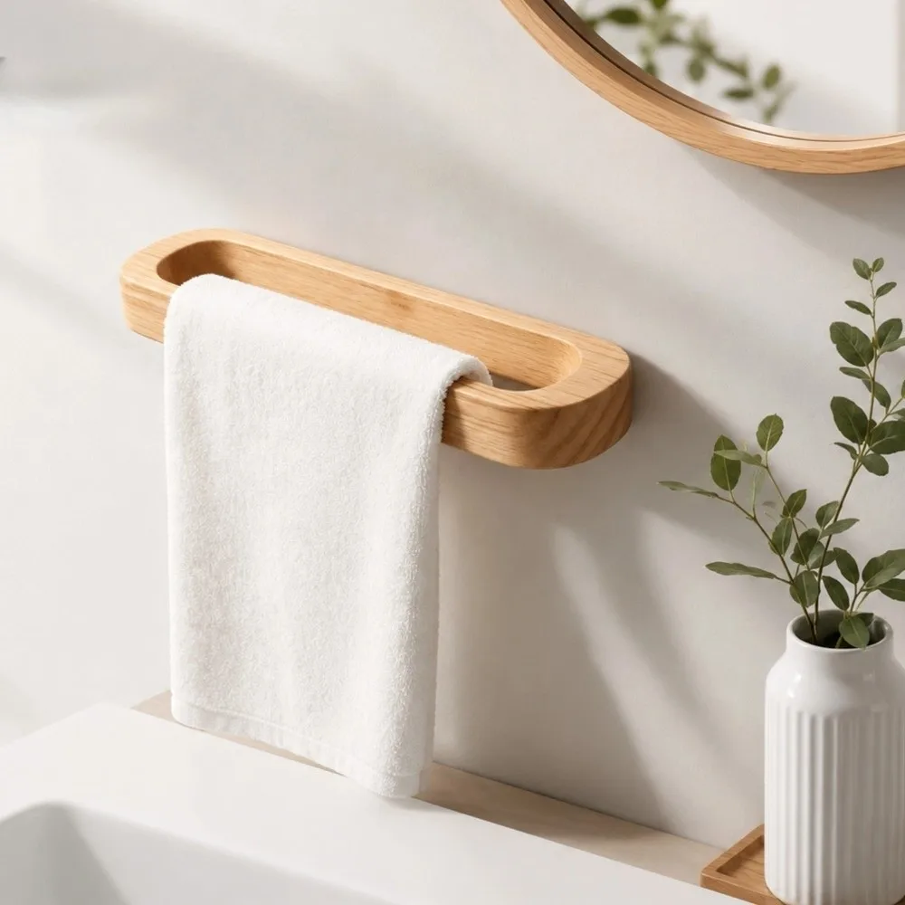 Practical Wall Mounted Towel Rack Wooden Thickened Bathroom Towel Shelf Home Decoration Load Bearing Towel Bar Bedroom