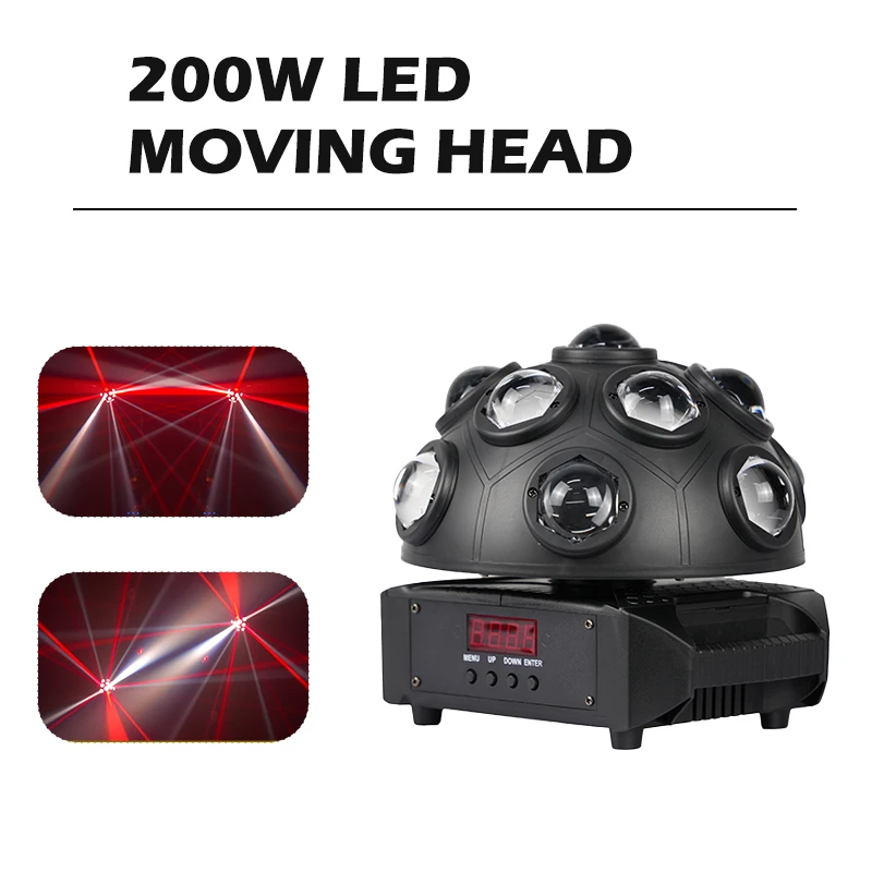

Светодиодный диско-светильник 200Вт с дистанционным управлением, миниатюрная вращающаяся голова для диджеев, DMX512, мобильный сценический эффект для клубов и баров