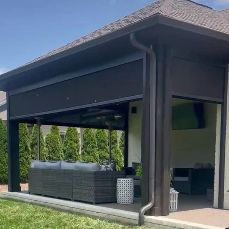 

Горячие экологически чистые уличные шторы на молнии, водонепроницаемые шторы из ПВХ, наружные электрические оконные роликовые шторы, шторы 3X3