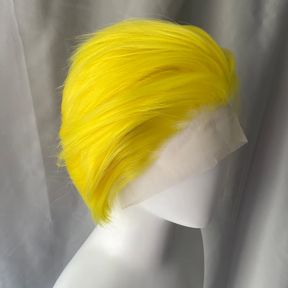 Желтые парики для косплея, кружевные передние короткие парики боб 13x4, синтетические парики спереди для мужчин и женщин, термостойкие, полуручные, натуральные