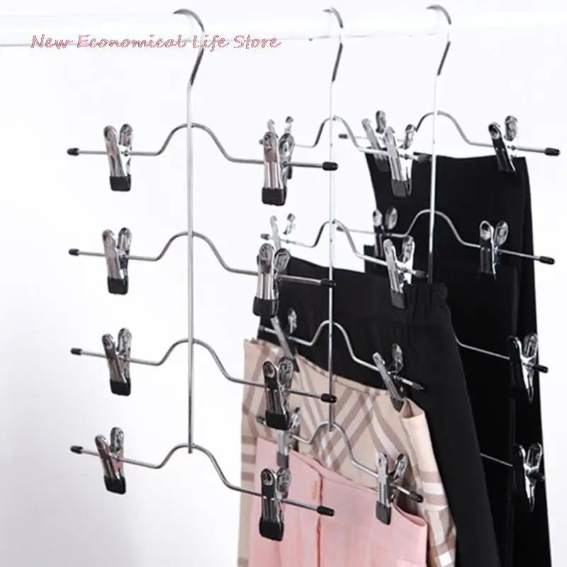 4/6-Tier Skirt Pants Shorts Hangers with Adjustable Clips Space Saving No Slip 12 Clothing Storage Metal Rack