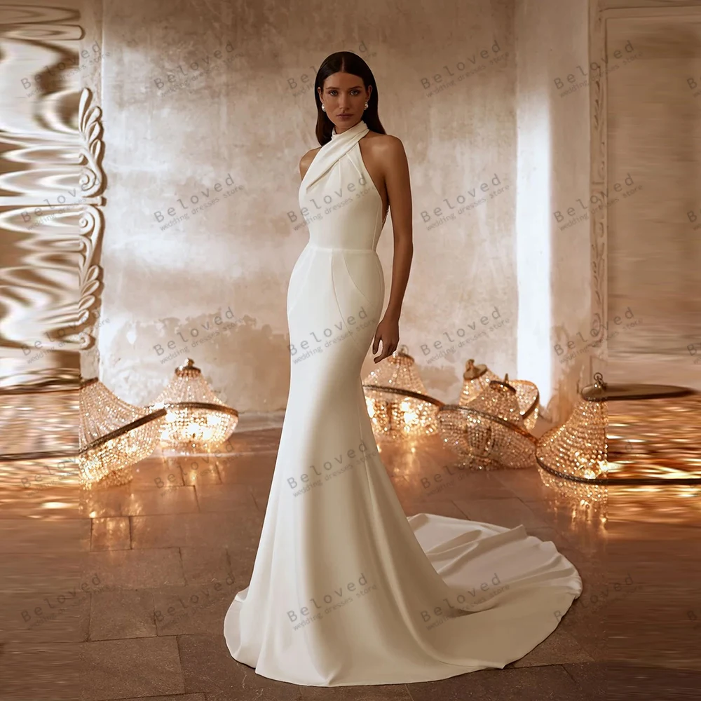 فساتين زفاف براقة زي العرائس البسيطة الرسن الرقبة بلا أكمام عارية الذراعين الجلباب الساحرة Vestidos De Novia مخصص 2025