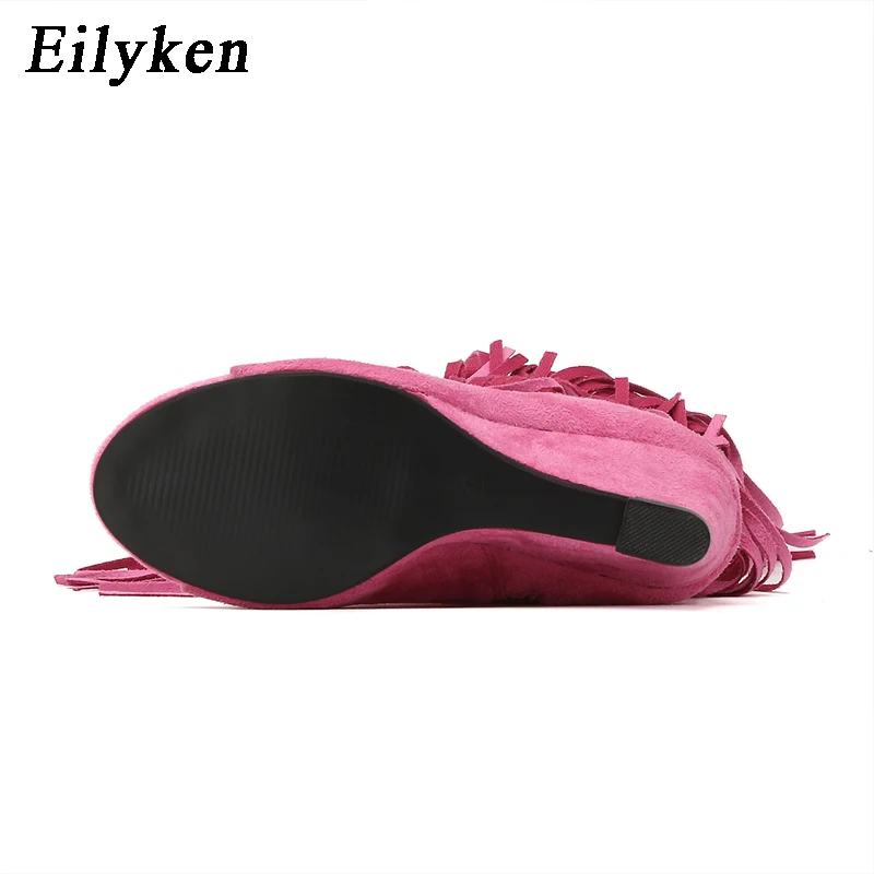 Eilyken-sandalias de cuña con flecos para mujer, zapatos de tacón alto con punta abierta, sexys, con cremallera, para fiesta y graduación, 2024