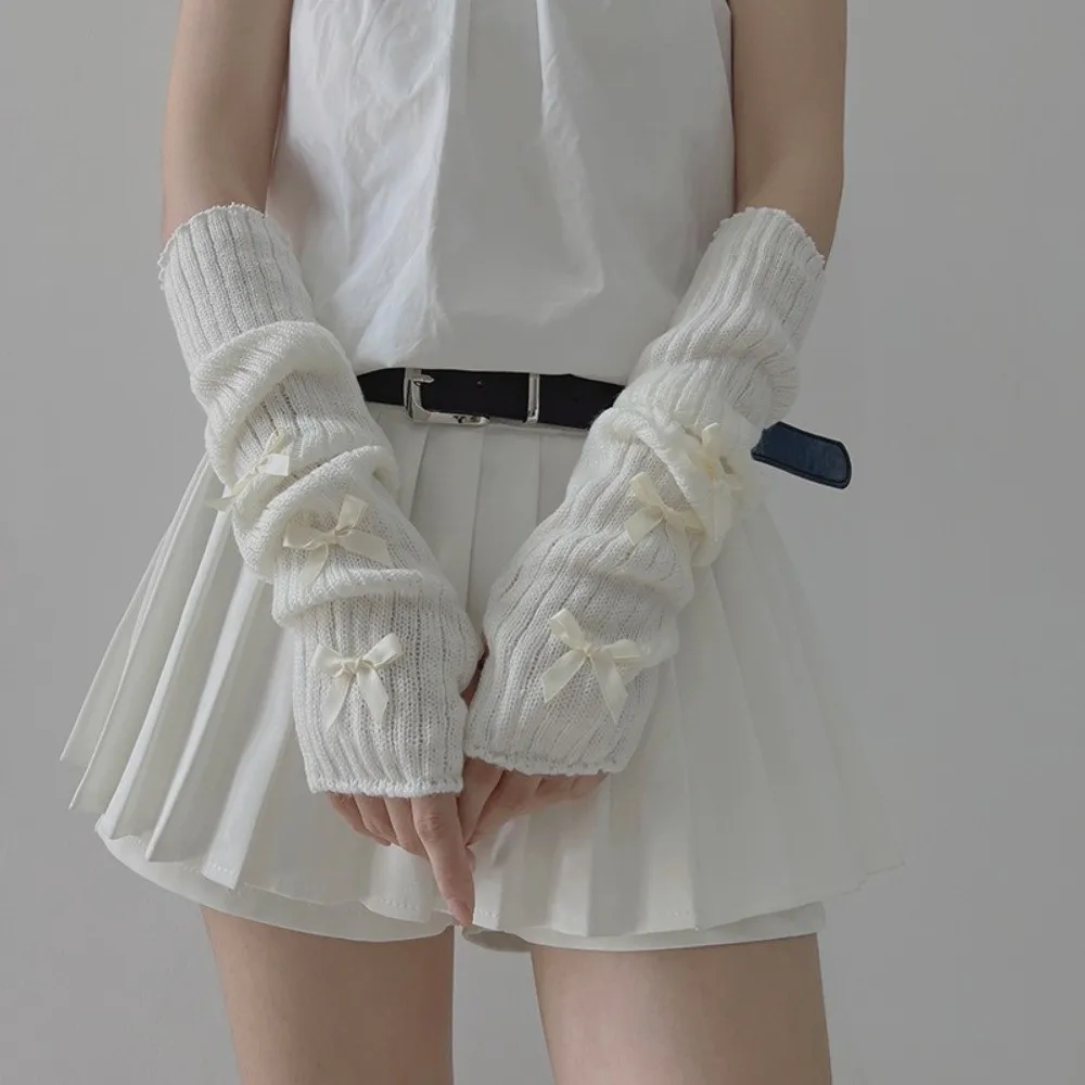 Slouchy Bow Knitted Arm Warmers Long Windproof Wrist Cuffs Warm And Comfortable Stacked Half Finger Gloves Autumn