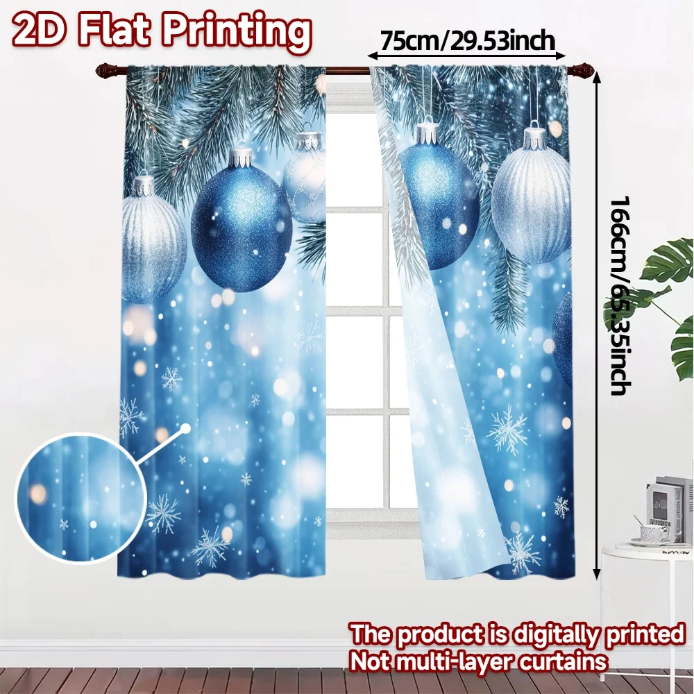 2pcs,Curtains Blue Christmas Ornaments Snow (2) Popular Creative Curtains Fabric Curtains Thermal Insulation, and Room Darkening