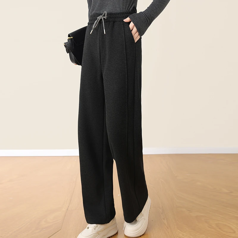 Pantalon taille moyenne à jambes larges pour femmes, automne hiver, à la mode, polyvalent, décontracté, Version étroite