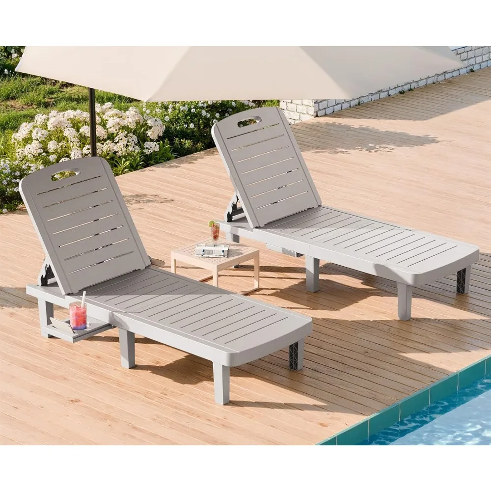 

WACASA Outdoor Chaise Lounge Chairs Set of 2, Oversized Lounge Chairs with 5-Level Adjustable Backrest & Cup Holder, Resin Water