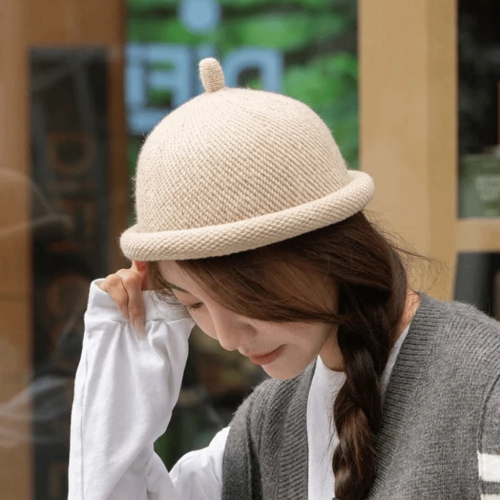 Casual Solid Color Melon Skin Hat Rolled Edge Knitted Painter Hat Keep Warm Multifunction Pacifier Cap Winter