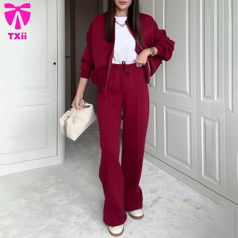 Zweiteilige Langarmjacke für Damen mit O-Ausschnitt, Hose mit geradem Bein, Outdoor-Damenbekleidungsset, zweiteiliges Sportshirt