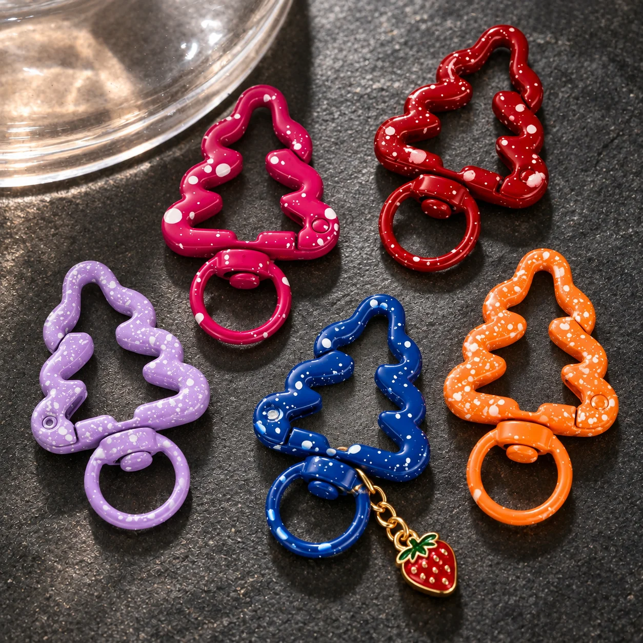 5pcs/Lot Multicolor Metal Christmas Tree Ring Spring Clasp Carabiner Keychain Clips Hook Dog Chain DIY Jewelry Buckle Connector