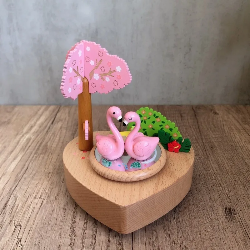 Flamingo Wooden Music Box Creative Gift Spinning Music Box Graduation Valentine's Day Girl Boy Gift Creative Home Decor Crafts