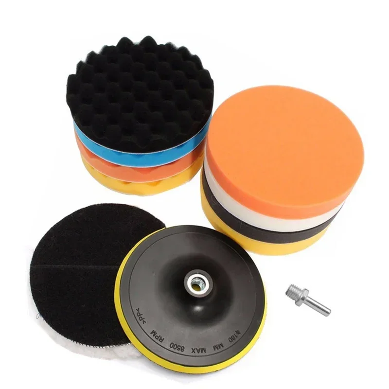 EAFC 3/4 inchCar Polishing Disc Self-Adhesive Buffing WaxingSponge Wool Wheel Polishing Pad 11Pcs for Car Polisher Drill Adapter