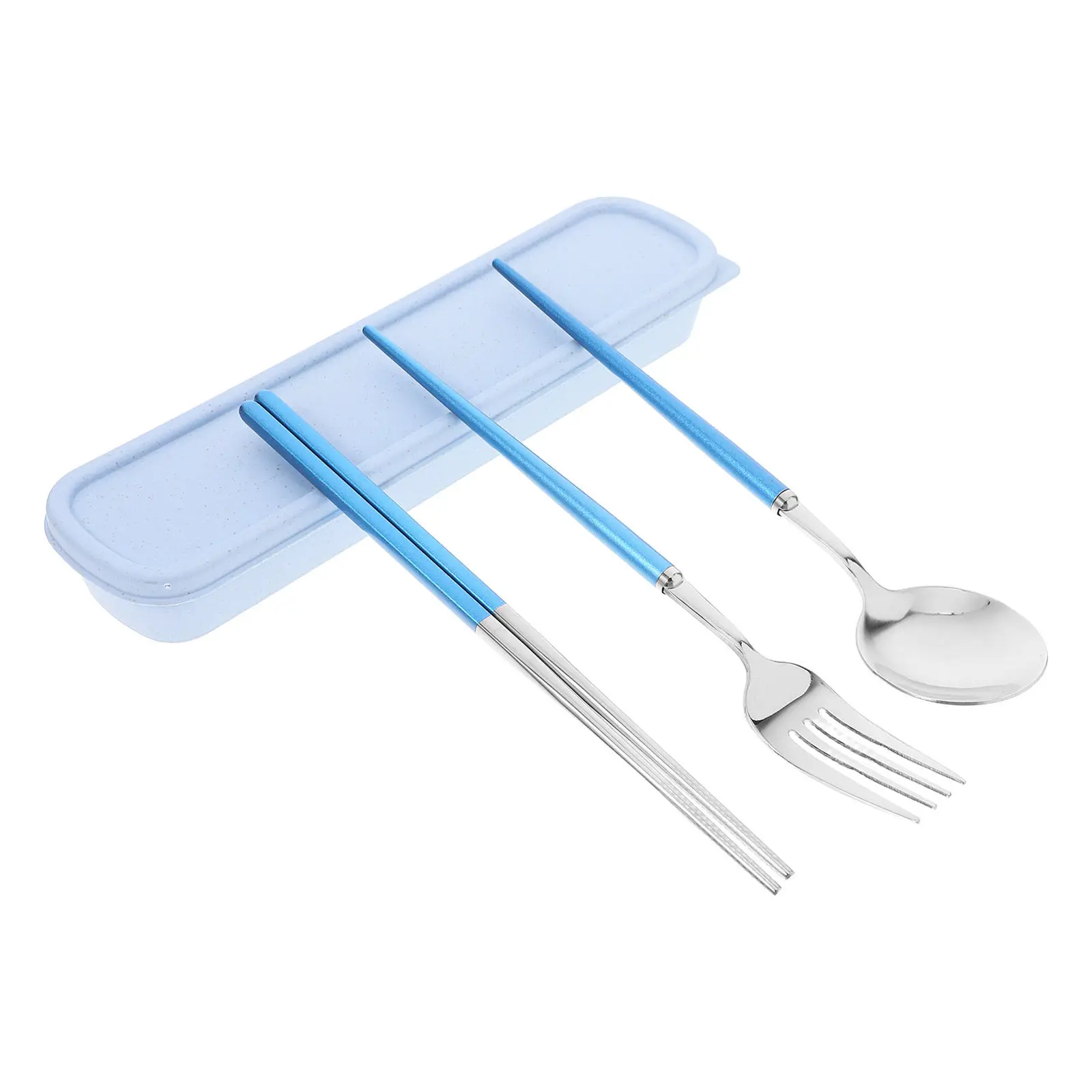 3Pcs 304 Stainless Steel Flatware Set Portable Chopsticks Spoon Fork Travel Cutlery with Compact Carrying Case for Camping