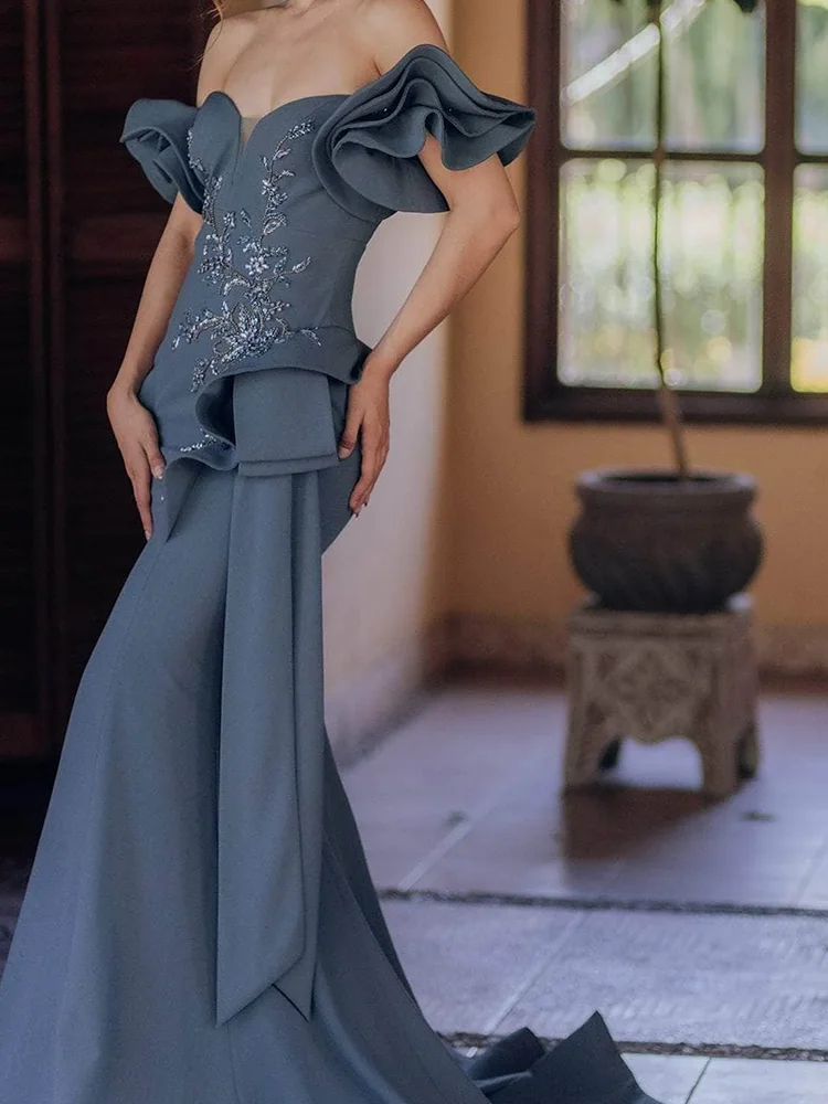 

Classic Off Shoulder Ruched Sleeveless Appliquins Mermaid Mother Of The Bride Dress Bridal Gowns Customzied