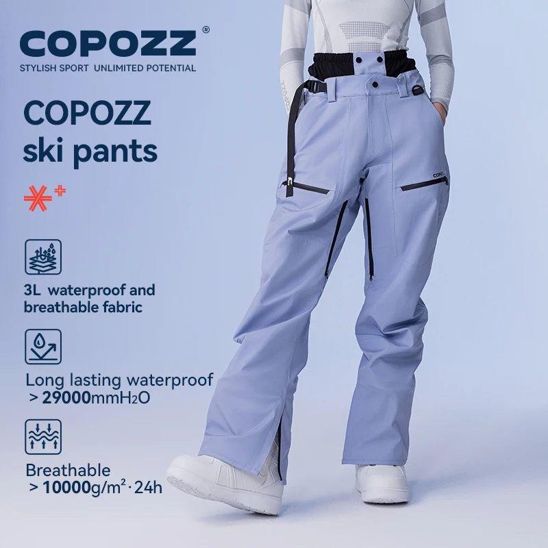 COPOZZ Winter 3L Ski Pants Men Loose Trousers Outdoor Snowboard Windproof Waterproof Snow Pants Keep Warm Women Ski Clothes