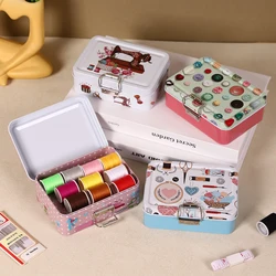 Vintage Sewing Print Double Layer Metal Storage Box Collectables Tin Boxes Jewelry Small Accessories Packaging Candy Gift Box