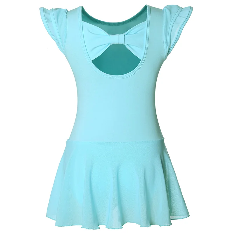 Купальник для балета и танцев для девочек, гимнастическое танцевальное тренировочное платье с юбкой-лепестками с развевающимися рукавами и бантом сзади