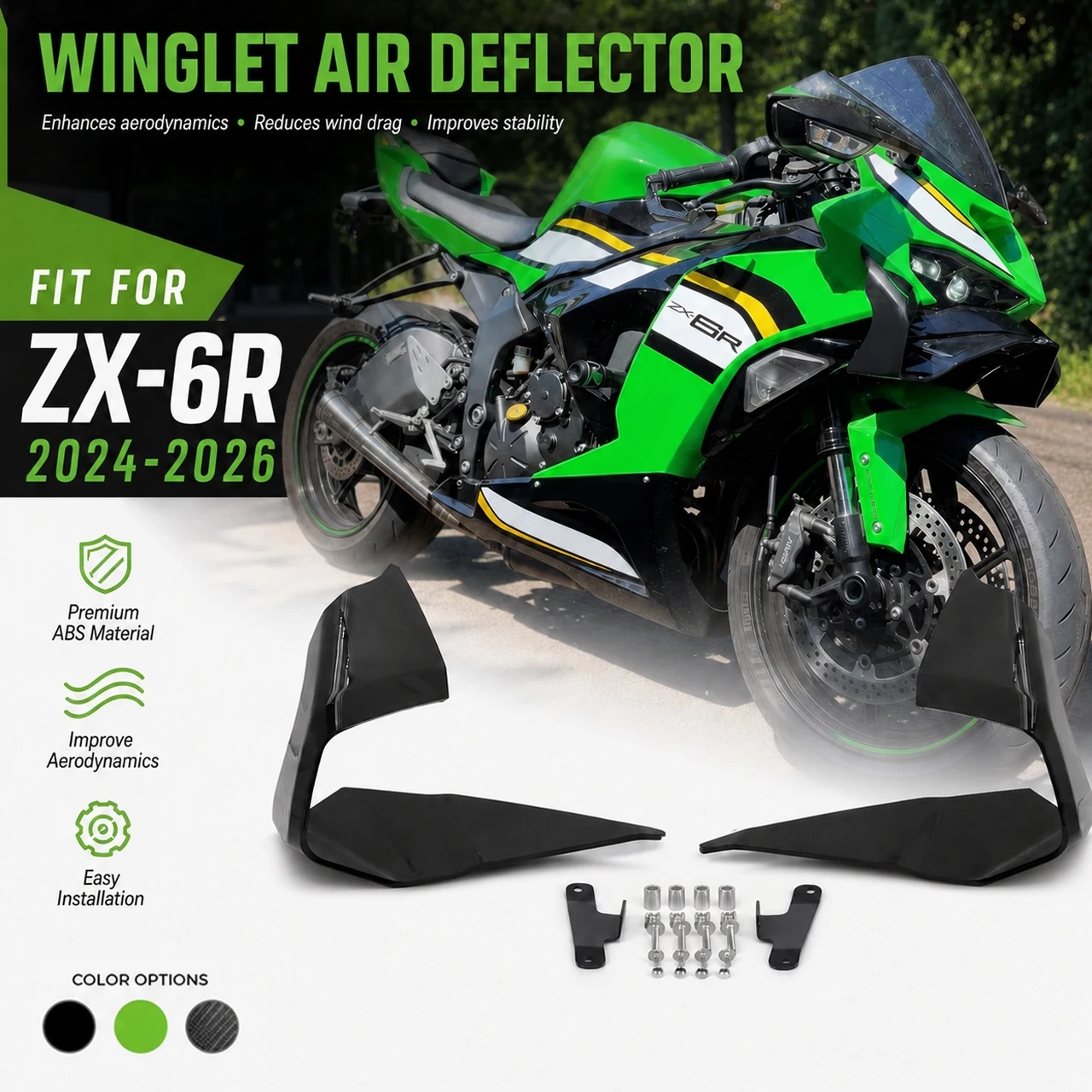 ZX6R 2025 Motorcycle Side Winglet Front Spoiler Wing Fairing Fixed Lower lip Wing Aerodynamic For Kawasaki zx 6r 2026 ZX-6R 2024