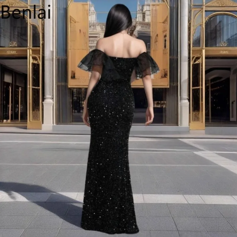 2025 Popular Spring Fashion New Dress, Women's Sexy Bright Silk Short Sleeved Banquet Dress, High-end Feeling