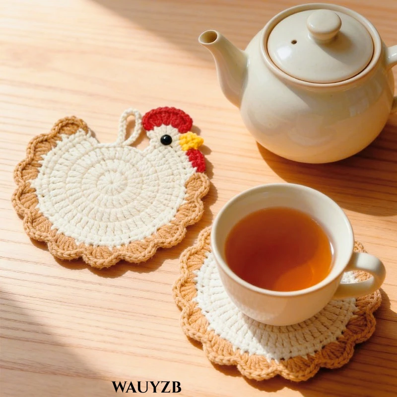 Handmade Woolen Hook Weaving Cup Mat Chicken Insulated Cup Mat