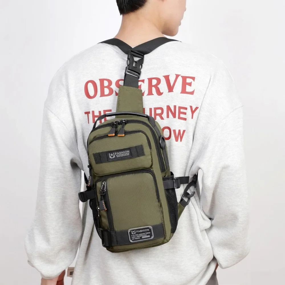 Men Outdoor Chest Bag Crossbody Shoulder Bag Simple Multifunctional Large Capacity Convertible Backpack Casual